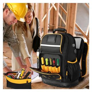 Túi đựng dụng cụ thợ điện JKDESIGN, Ba lô dụng cụ công suất lớn dày, chống mài mòn chống nước với bộ công cụ đáy cứng