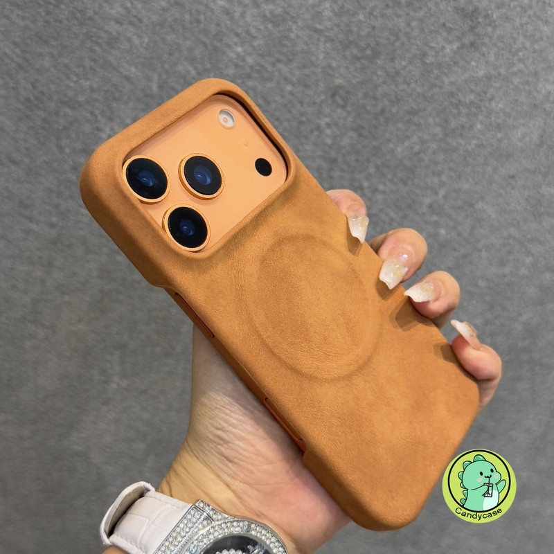 Ốp Điện Thoại Từ Tính Da PU Nhung Cho iPhone 17 Pro Max Air 16 15 14 Pro Max Plus 17ProMax 16ProMax Vỏ Sang Trọng Dễ Thương Đơn Giản Kinh Doanh Vỏ Sạc Không Dây Chống Sốc