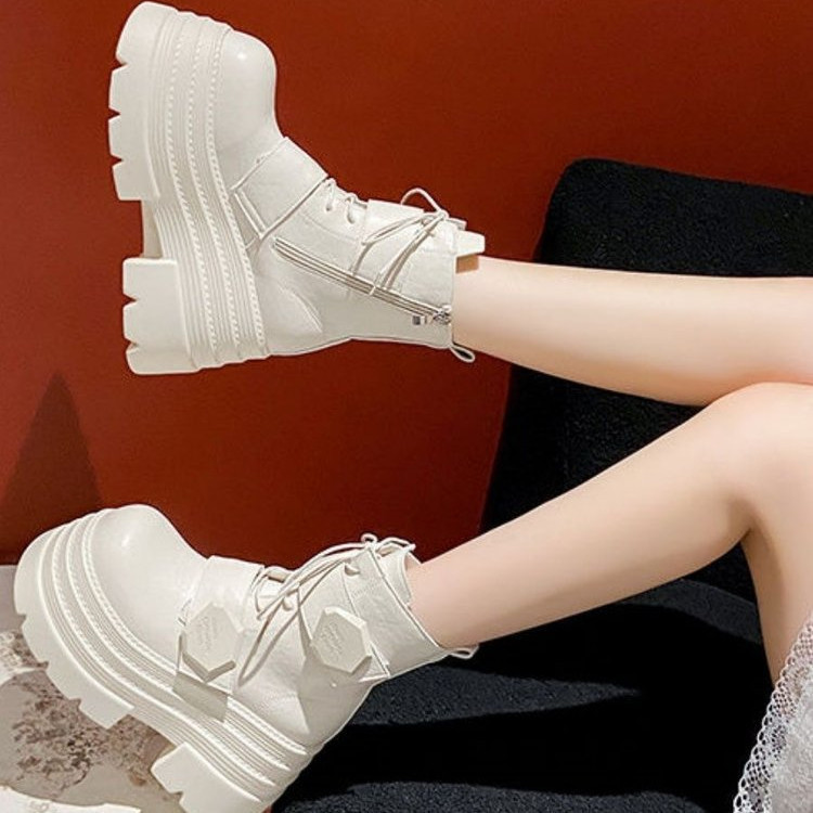 Retro Phong Cách Anh Màu Đen Đế Dày Bên Dây Kéo Ống Ngắn Martin Boots PU Thu Đông Phong Cách Mới Thời Trang Thường Ngày Ngoài Trời Mặc Chống Trơn Trượt Chống Mài Mòn Siêu Cao Gót