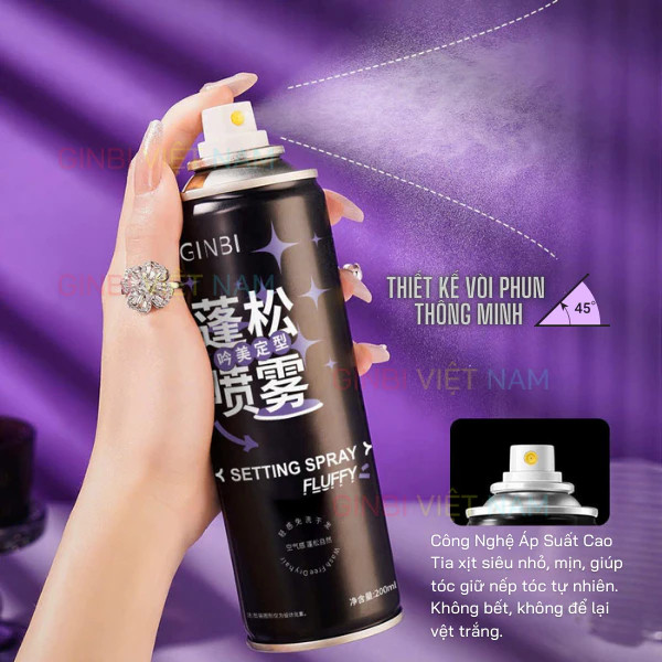 Gôm xịt tóc nam nữ GINBI giữ nếp lâu dài không bết dính 200ml tạo phồng mềm tóc tự nhiên