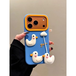 Phim Hoạt Hình Dễ Thương Silicon Stereo Vịt Trắng Ốp lưng iPhone17 16 15 14 13 Pro Max Chống Sốc Bảo Vệ Camera Chống Rơi Ốp Lưng Mềm
