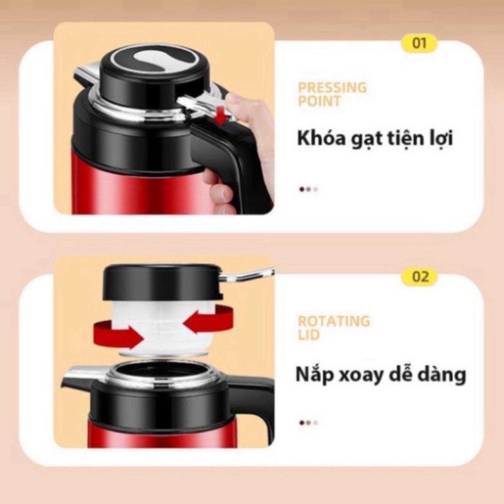 Ấm siêu tốc kết hợp ủ nóng giữ nhiệt 2 lớp, đun nước ấm, đun bình nước, đun siêu tốc Inox - ST21