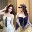 Áo cổ PYCOU Muỗng, Chi tiết dây buộc Áo ống đệm tích hợp, Spice Girl Màu trơn Phong cách ngọt ngào Áo Vest gợi cảm mặc theo mùa