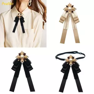 Pealike Ngọc Trai Huy Hiệu Cà Vạt Thắt Nơ Có Thể Điều Chỉnh Ruy Băng Dây Buộc Cho Nữ Cô Gái Đi Học Đồng Phục Nơ Thời Trang Trang Trang Trọng Áo Sơ Mi Ne