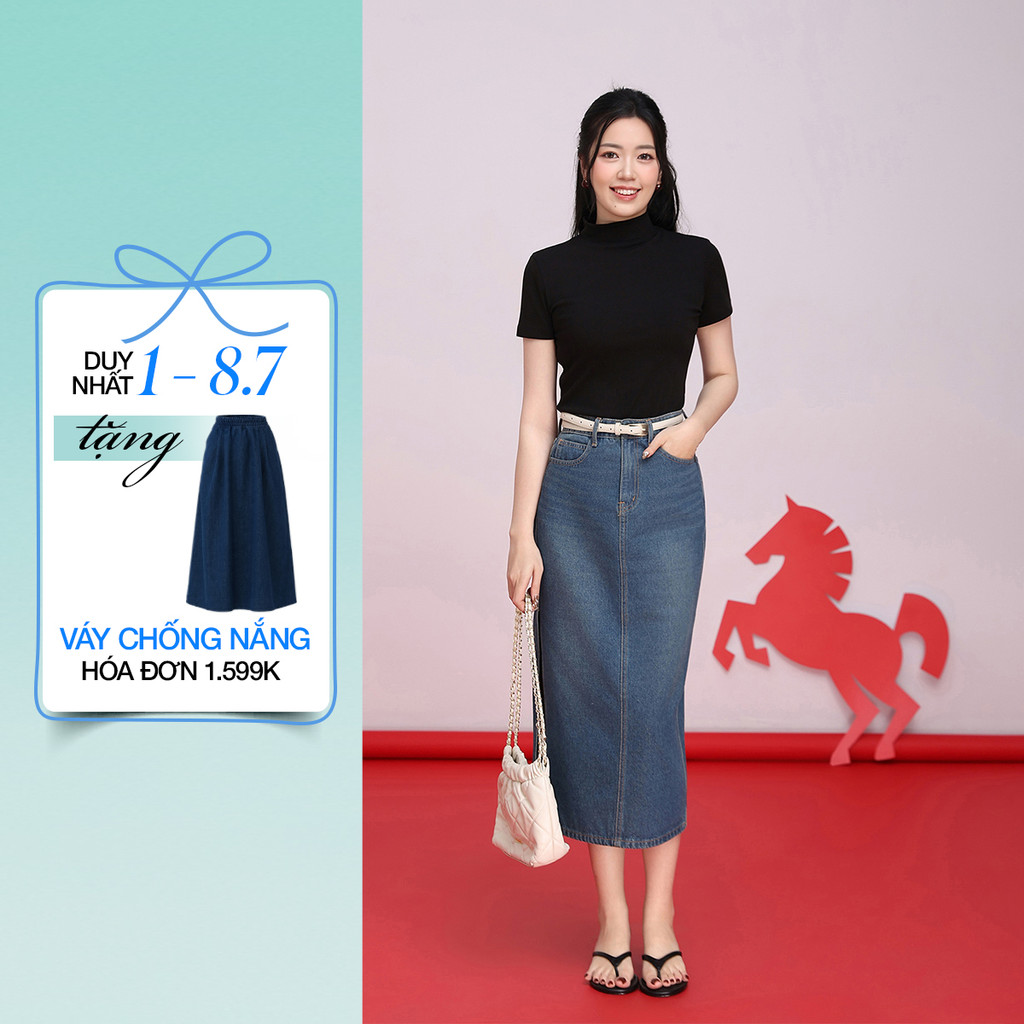 Chân Váy Jeans Nữ GUMAC Chân Váy Bút Chì Dáng Midi Xẻ Tà Tôn Dáng Trẻ Trung VD12037