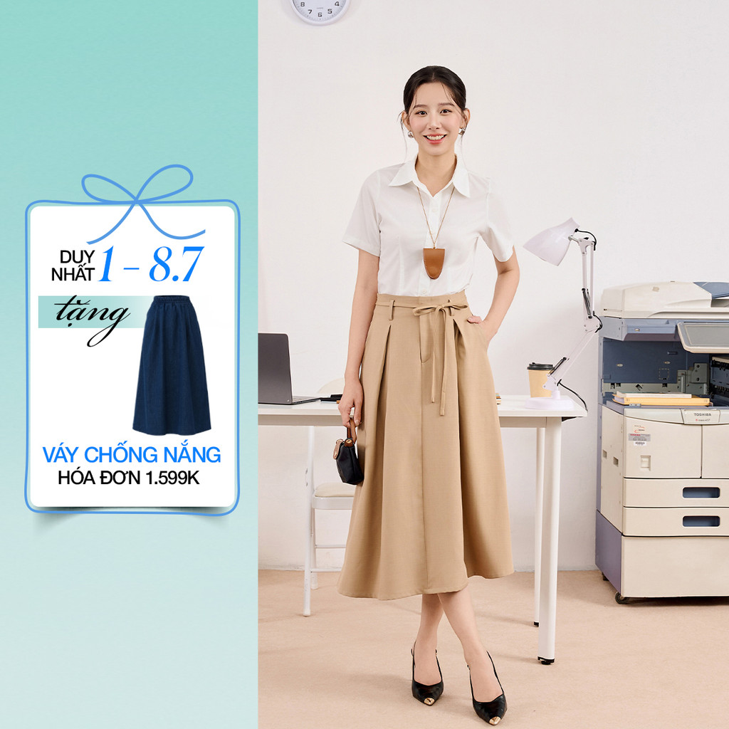 Chân váy nữ GUMAC A xòe 2 lớp lưng kiểu thắt nơ chiết ly có túi  VE05012 - VF05045