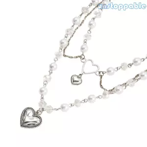 Unstop * Ngọc Trai Trái Tim Xương Đòn Dây Xích Nhiều Lớp Choker Với Mặt Dây Chuyền Tình Yêu Phụ Kiện Hợp Thời Trang