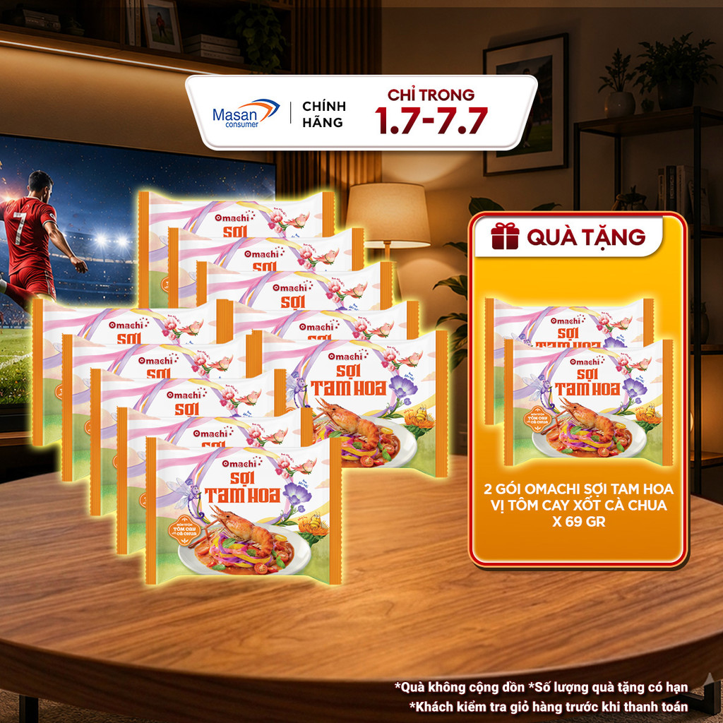 Combo 10 gói Omachi Sợi Tam Hoa Vị Tôm Cay Xốt Cà Chua 69 gr