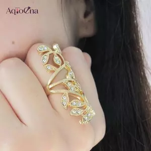 AqToCna Sáng Bóng Kim Cương Giả Lá Rỗng Chung Giáp Knule Nhẫn Trang Sức Cho Người Phụ Nữ Quà Tặng AqToCna