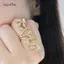 AqToCna Sáng Bóng Kim Cương Giả Lá Rỗng Chung Giáp Knule Nhẫn Trang Sức Cho Người Phụ Nữ Quà Tặng AqToCna