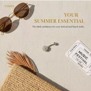 PNPIA- Nhẫn đeo bụng bằng thép không gỉ Sáng CZ Thiết kế hoa Trang sức cơ thể không gây dị ứng cho bữa tiệc lễ hội âm nhạc