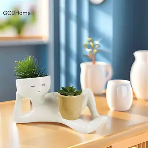 GCDHome Người Lười Trồng Chậu Cho s Nhựa Dễ Thương Đầu Hoa Trồng Nằm Xuống Hình Nhà Trang Trí Sân Vườn Quà Tặng HOT