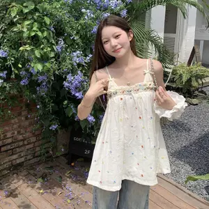 Sweet 2026 Sang trọng Mới Phong cách Trung Quốc Sling Hot Girl Khâu Ren thêu đầy màu sắc Mùa hè Phong cách mới Áo không tay