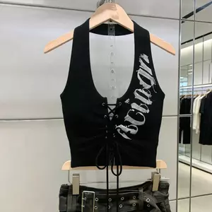 Áo Vest dây buộc nữ nóng bỏng mùa hè kiểu Mỹ có dây rút ren thiết kế thích hợp cho mọi trận đấu Slimmer Look Top dành cho nữ