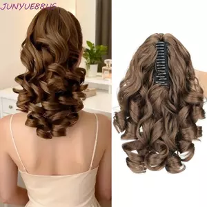 JUNYUE88US Đuôi ngựa xoăn gợn sóng ngắn, Phần mở rộng tóc Vuốt lông tơ Kẹp tóc giả đuôi ngựa, Phụ kiện tóc Màu nâu đen Tổng hợp tự nhiên Đuôi ngựa Tóc dự tiệc