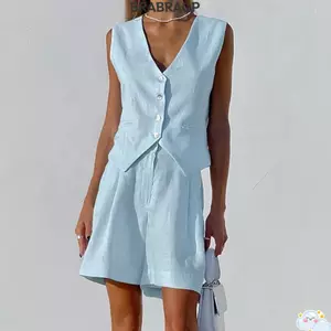 Bộ áo Vest BRARAA Blazer, Bộ đồ nữ phong cách thời trang Silhouette hiện tại, vải lanh Cotton thân thiện với công sở Trận đấu tối giản Cắt mùa xuân mùa hè Trang phục thường ngày Chuyến đi cuối tuần