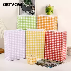 Túi đóng gói quà tặng GETVOW, 50 chiếc Túi giấy Kraft đầy màu sắc, Túi đựng đồ ăn nhẹ họa tiết kẻ sọc màu trơn phong cách INS