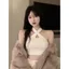 Mùa hè Pure Desire Black Halterneck Camisole Hot Girl Slim-fit Slimmer Look Phong cách ngắn gọn có thể mặc