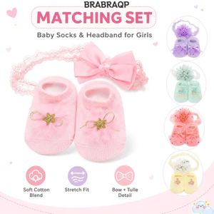 Bộ băng đô cho bé BRBRAA, Bộ tất trẻ em co giãn mềm mại pha trộn Cotton, Bộ tất trang trí nơ ren hoa vải tuyn Bộ đạo cụ chụp ảnh