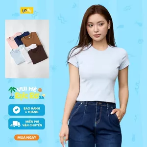 Áo thun phông nữ basic YODY slimfit thun rib coton mềm vải siêu mềm mại thấm hút tốt WCTS26S040