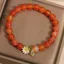 Vòng tay mã não Yanyuan dành cho nữ - Hạt đỏ cam - Mother-of-Pearl Daisy - Lá pha lê - Co giãn - Thủ công - Trang sức may mắn ngọt ngào tươi