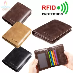 Ví nam GILL, Ví gấp đôi chặn RFID đa chức năng, Ví nam ngắn mỏng cổ điển bằng da PU dành cho nam nữ