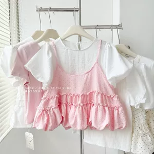 Set áo cộc tay bồng + áo 2s chấm bi dễ thương - - Hieuvy Botique