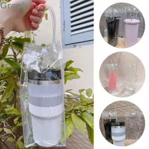 TUYỆT VỜI 3 Túi Trong Suốt, Cốc Nhựa Chống Thấm Nước Nắp Chai, Đa Năng Có Tay Cầm Tiện Lợi Túi Chai PVC Themos Chai