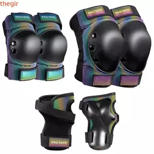 THEGIRL8B Roller Skates Miếng đệm đầu gối, Miếng đệm khuỷu tay thể thao bảo vệ cổ tay 3 trong 1, Bộ dụng cụ bảo vệ trượt dày có thể điều chỉnh màu chuyển màu Unisex BMX Ván trượt