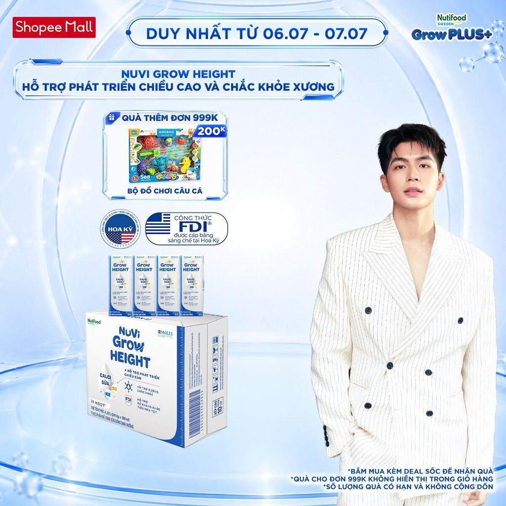 Thùng 24 hộp SBPS Nuvi Grow Height 1+ hỗ trợ phát triển chiều cao hộp 180ml