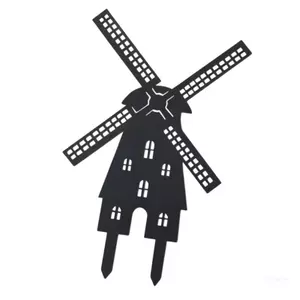 Top Garden Stake Mảng bám kim loại Mill Shape Accent Black Yard với hai mũi nhọn và kích thước 30cm cho phần hoa Bãi cỏ Se