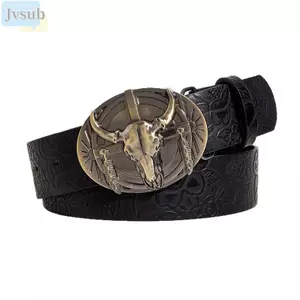 Thắt lưng da PU JVSUB, Khóa đầu bò khắc Thắt lưng cao bồi phương Tây, Thắt lưng dập nổi cổ điển hợp thời trang dành cho nam nữ
