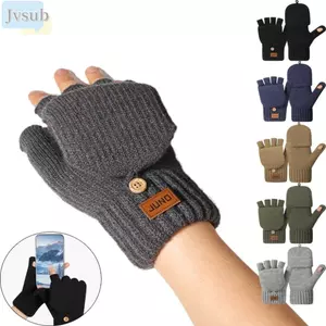 Găng tay lật JVSUB, Găng tay dệt kim lót lông cừu, Găng tay không ngón dệt kim, Màn hình cảm ứng chống gió ấm áp Tương thích Flip Top Găng tay che phủ nửa đầu mùa đông