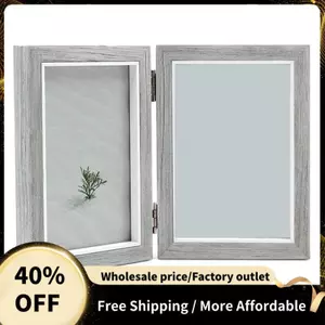 Khung Ảnh Đôi 4X6in Mộc Mạc Màu Xám Khung Ảnh Gấp Bản Lề Bằng Gỗ, Quà Cưới, Quà Tặng Ngày Của Mẹ