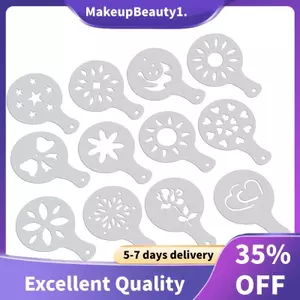 12 Chiếc Cappuccino Cà Phê Trắng Stencils Bản Mẫu Strew Flowers Pad Duster