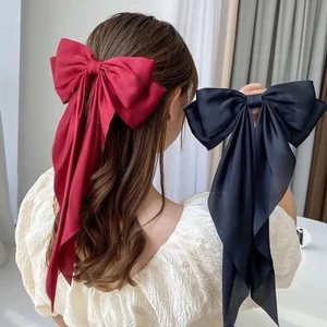 Phiên Bản Hàn Quốc Phong Cách Mới Nơ Lớn Mùa Xuân Kẹp Satin Voan Màu Trơn Dài Ruy Băng Mùa Xuân Kẹp Tất Cả Trận Đấu Phụ Kiện Tóc C52U