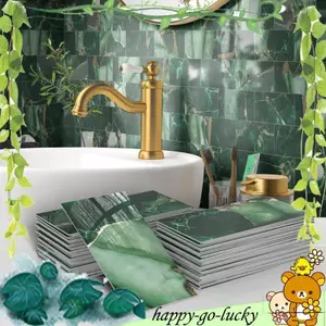 Nhãn dán gạch ốp tường Nhãn dán gạch tàu điện ngầm Tự dính Backsplash cho nhà bếp, phòng tắm Đá cẩm thạch ngọc lục bảo tĩnh vàng