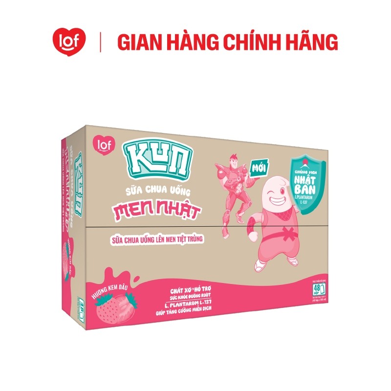 Sữa chua uống KUN vị kem dâu thùng 48 hộp x 180ml (Có thể nhận bao bì cũ/mới)