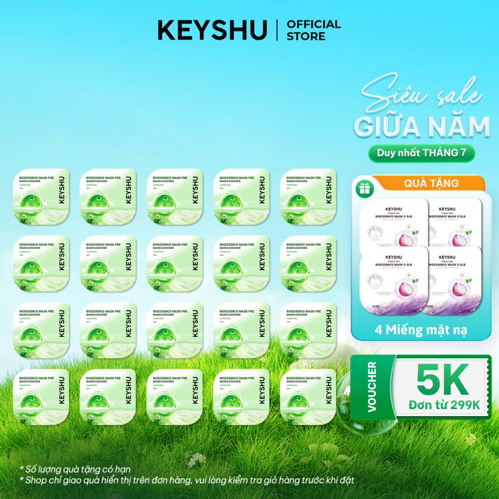 [KOL x KEYSHU] Combo 20 Miếng Mặt Nạ Rau Má Premium KEYSHU Dưỡng Ẩm, Làm Mềm Da, Làm Dịu Da 30ML (Không Hộp)