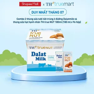 Combo 1 Thùng sữa tươi tiệt trùng ít đường Dalatmilk và 1 Thùng sữa hạt hạnh nhân TH true Nut 180ml x 96 hộp