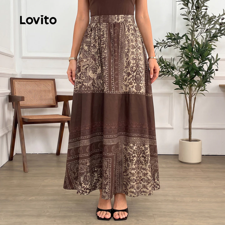 Lovito Váy Boho Váy Xếp Ly Mẫu Váy Xuân/Hè Cho Nữ LK3LD372