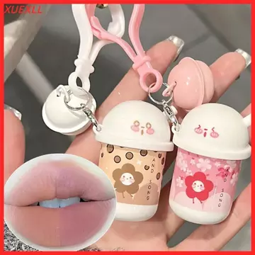 ❈ ❈⭐⭐ Matte Lip Gloss, Velvet 6 Màu Son Bùn Môi Dễ Thương, Son Bóng Đỏ Son Men Lâu Dài Móc Khóa Môi