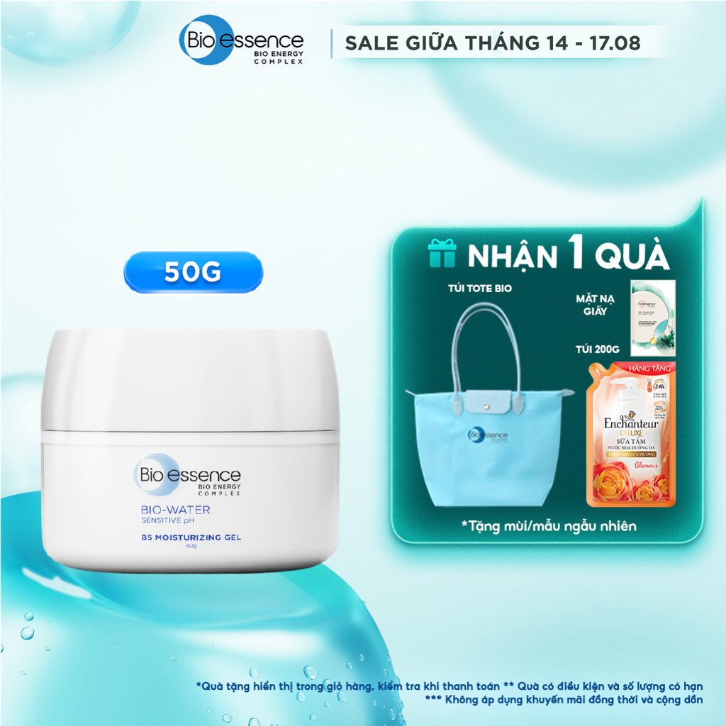 Kem dưỡng ẩm dạng gel với HA và vitamin B5 cấp ẩm sâu và bảo vệ da Bio essence Bio-Water 50g