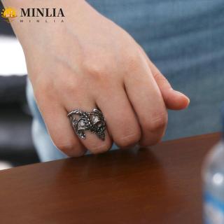 Nhẫn Rồng MINLIA, Nhẫn Đôi Cánh Pterosaur Phong Cách Punk Có Thể Điều Chỉnh, Mở Tinh Tế Vintage Retro Nhẫn Rồng Đen Phụ Kiện Trang Sức