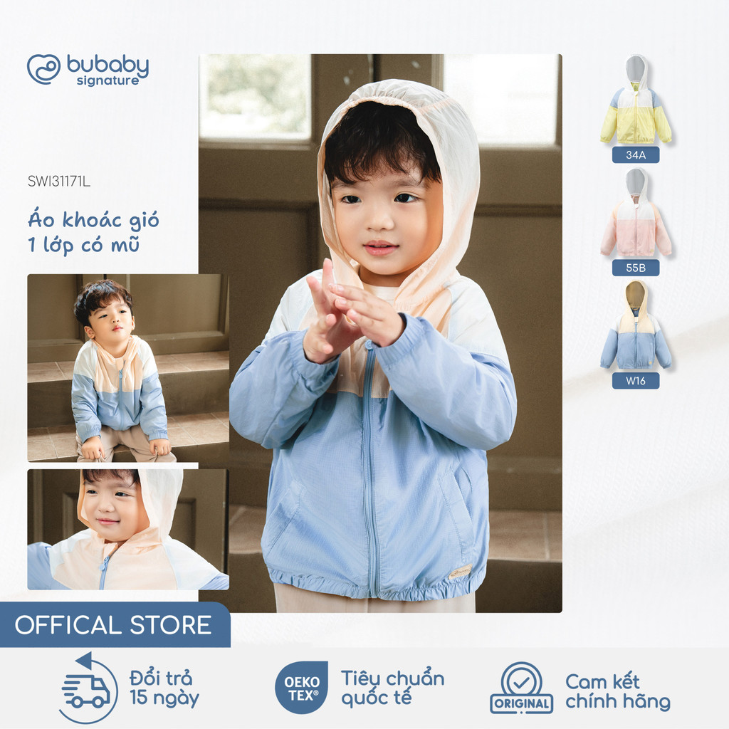 Áo khoác gió có mũ 1 lớp BU Baby, áo khoác trẻ em, áo khoác chống gió, áo gió thời trang | SWI31171L