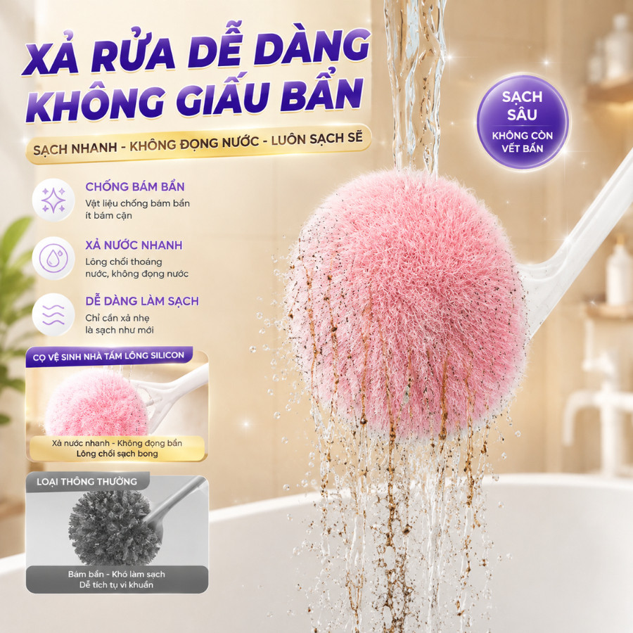 Chổi Cọ Vệ Sinh Bồn Tắm Gạch Men COZY Đầu Đám Mây Lông Mềm Kèm Kẹp Rác Tiện Lợi | BigBuy360 - bigbuy360.vn
