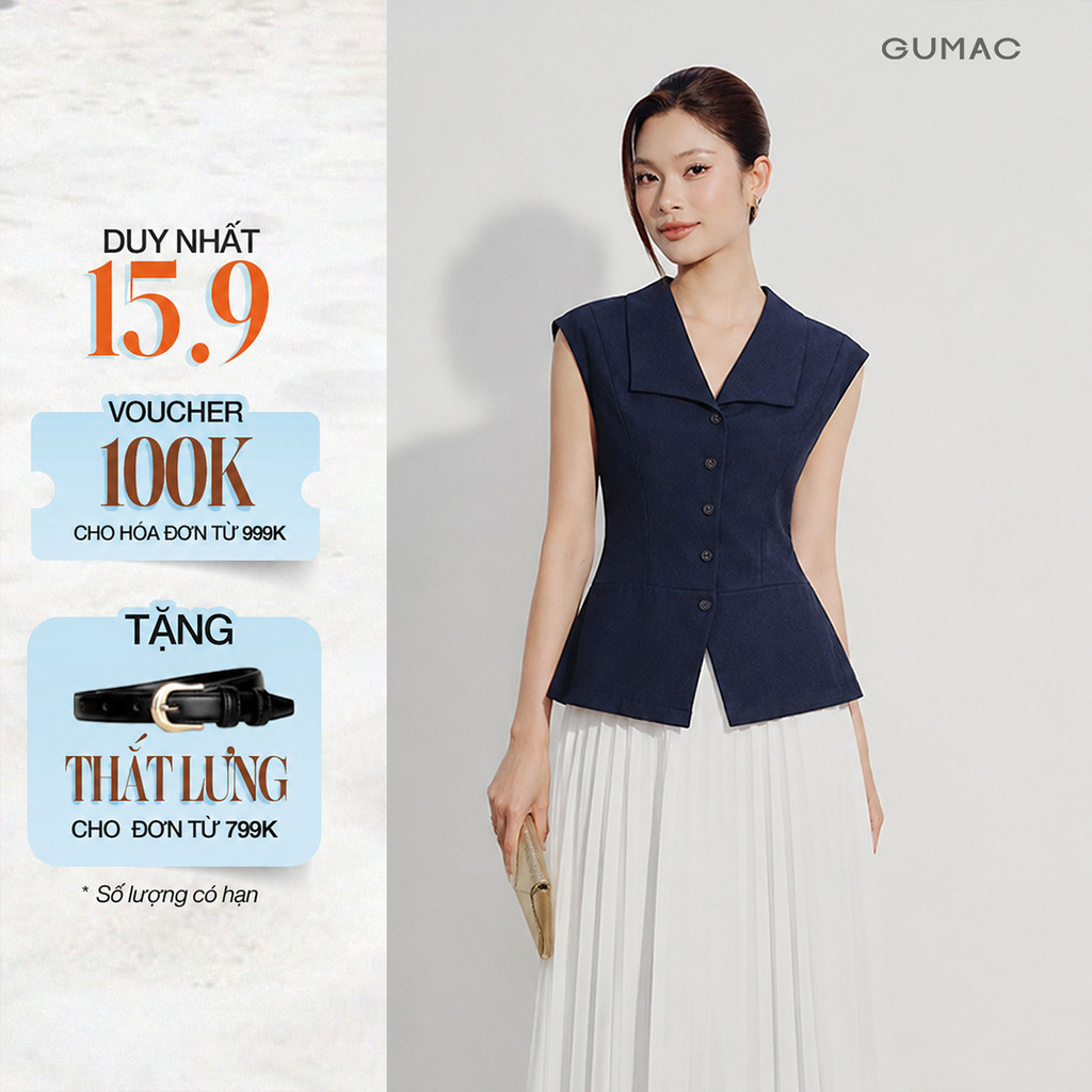 [VOUCHER 22%] Áo Gile Nữ GUMAC Cổ Bẻ Dáng Tôn Eo Phối Xẻ V Form Ôm Nút Bọc Dẹp Nữ Tính Thanh Lịch LAG07018