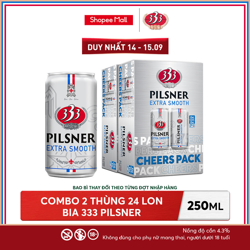 Nồng độ cồn 4.3% - Combo 2 Thùng 24 Bia 333 Pilsner 250ml