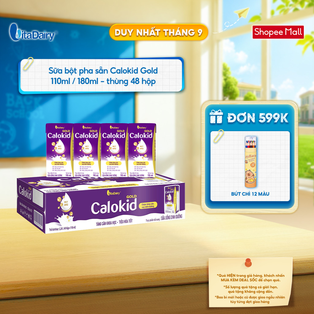 [THÙNG 48 HỘP] Sữa uống dinh dưỡng Calokid Gold 110ml/180ml - Thơm ngon dễ uống, Bé thích mê