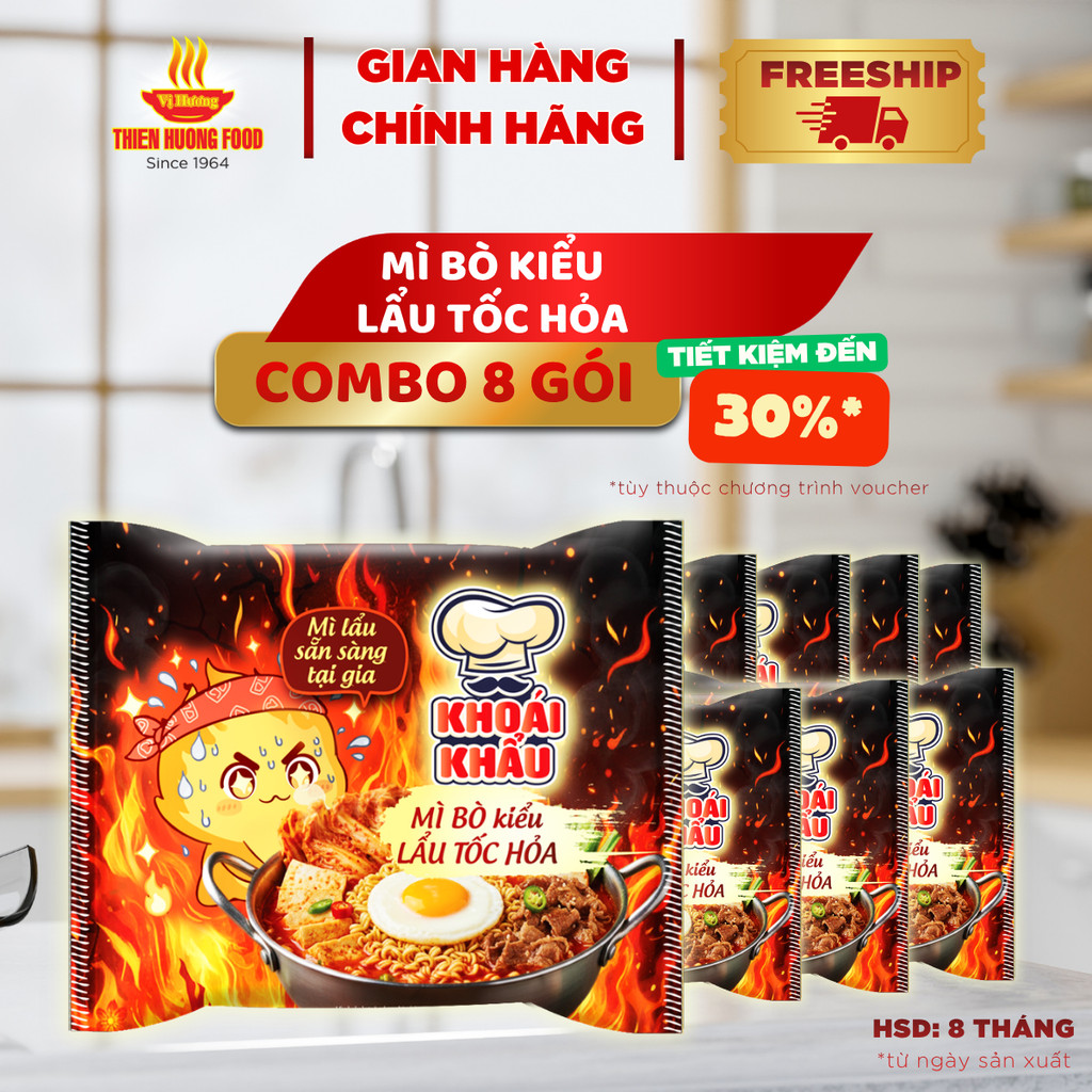 [MỚI] Combo 8 Gói Khoái Khẩu Mì Bò Kiểu Lẩu Tốc Hỏa 113 gram/ gói
